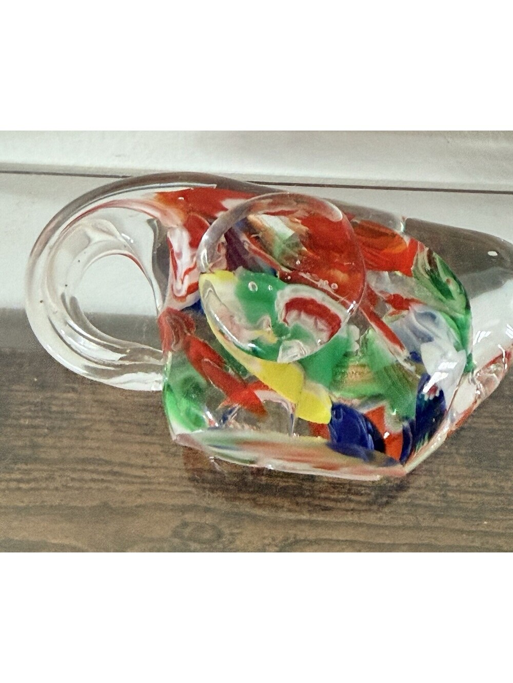 Vintage Murano Style Glass Elephant Art Figurine Trunk Up Spatter Paperweight